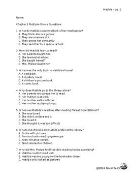 matilda chapter quiz questions PDF