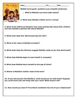 matilda study guide questions Reader