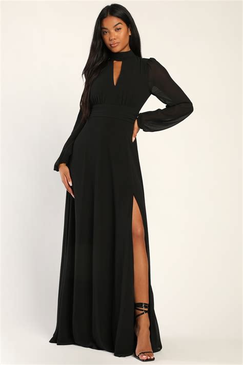 maxi dress black with sleeves