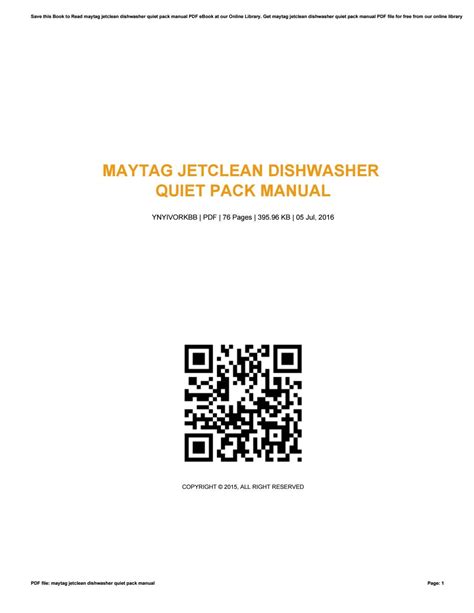 maytag jetclean dishwasher quiet+manual Doc