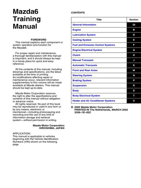 mazda 6 training manual Epub