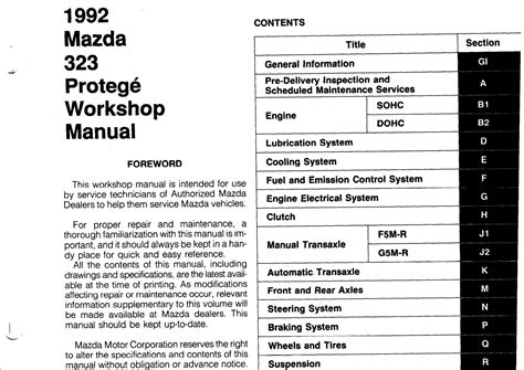 mazda protege 1992 manual Kindle Editon
