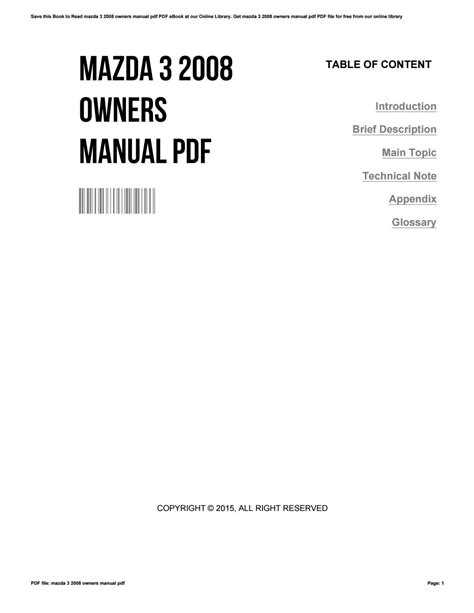 mazdaspeed 3 2008 owners manual PDF
