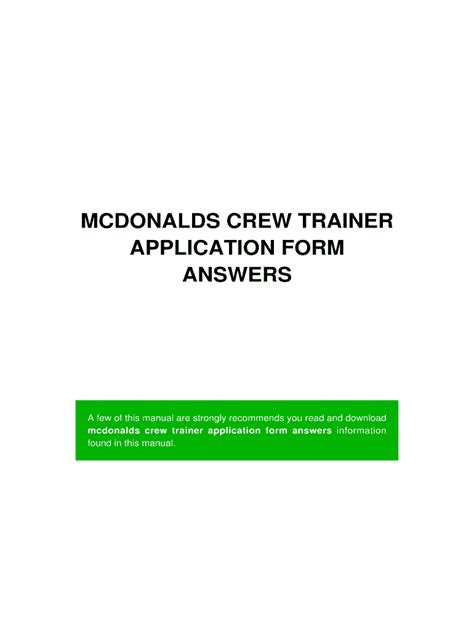 mcdonalds quality workbook answer Ebook Doc