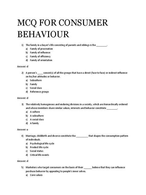 mcq on consumer behavior hawkins Doc