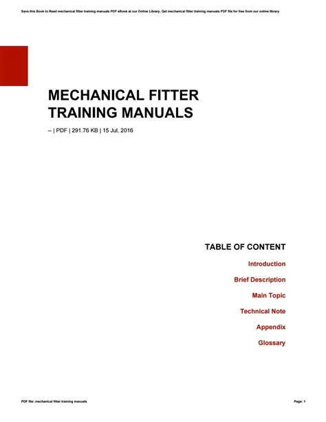 mechanical fitter training manuals Epub