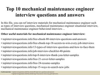 mechanical maintenance engineering interview question Doc