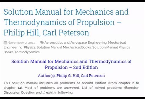 mechanics and thermodynamics of propulsion solutions manual Doc
