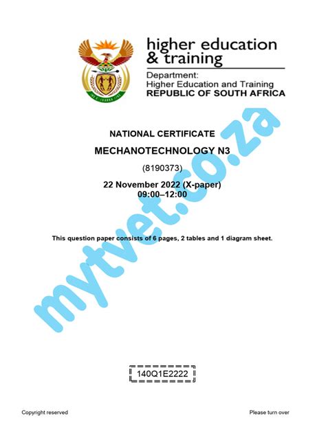 mechanotechnology n3 question paper PDF