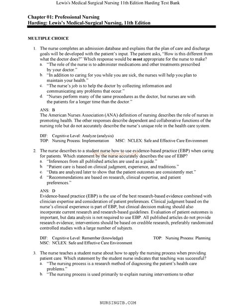 med surg nursing test bank questions PDF