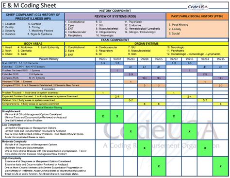 medical billing level guidelines cheat sheet PDF