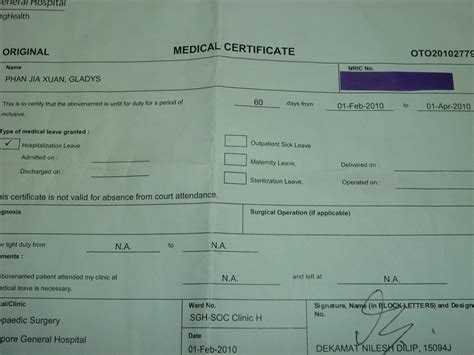 medical certificate singapore