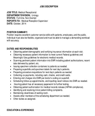 medical receptionist job description