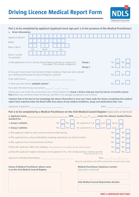 medical test form for driving licence