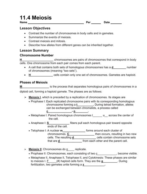 meiosis answer key to lesson objectives Reader