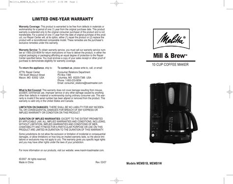 melitta memb1b memb1w user guide PDF