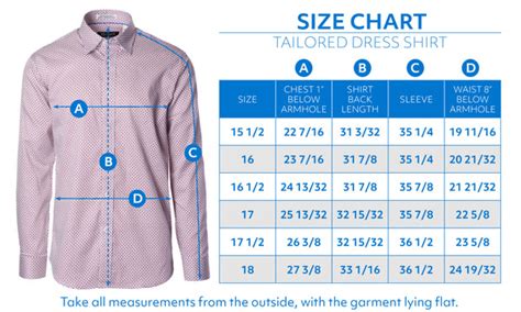 men's dress shirts size chart