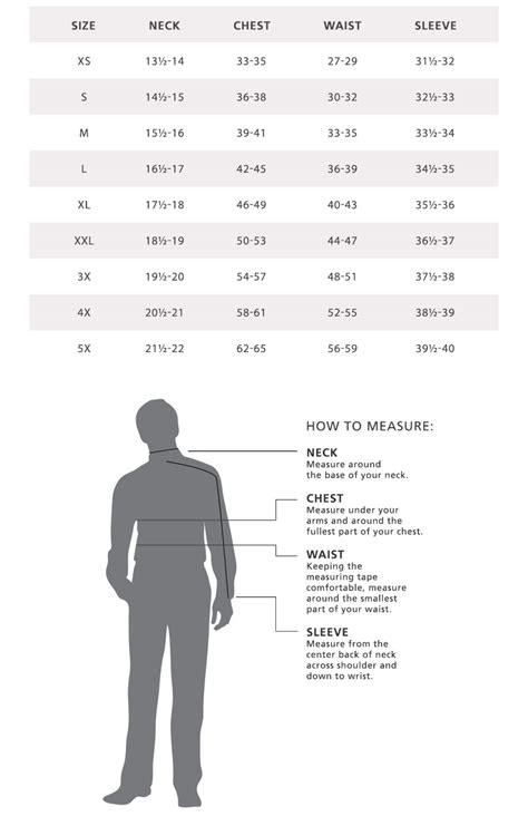 men shirt size chart