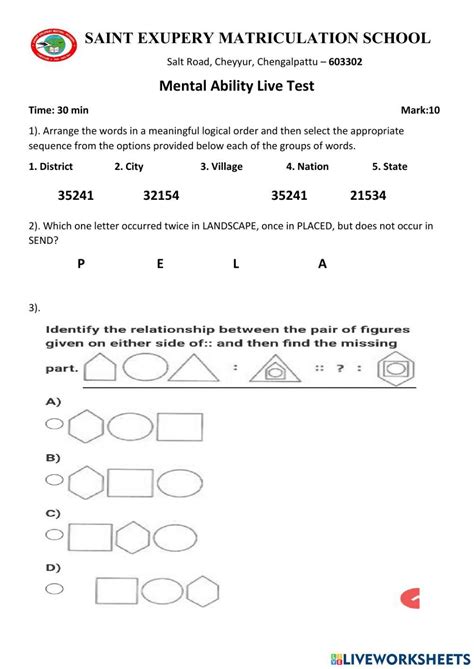 mental ability questions for class 3 Reader