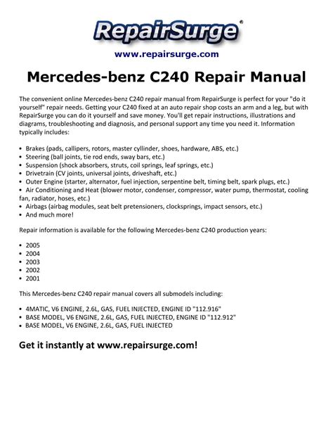 mercedes benz c240 repair manual Reader