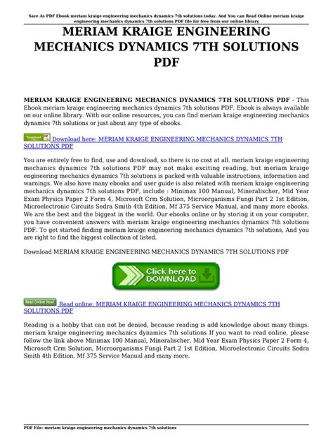meriam-kraige-dynamics-solutions-7th Ebook PDF