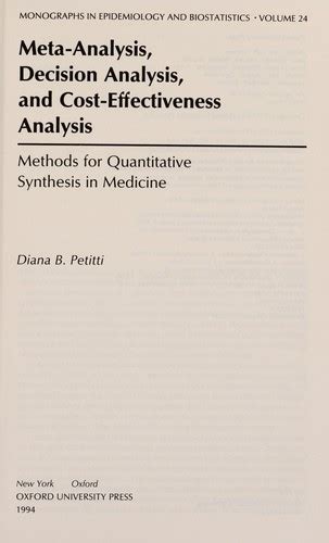 meta analysis decision analysis and cost effectiveness analysis methods for quantitative synthesis in medicine Epub