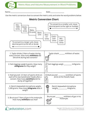 metric volume word problem PDF