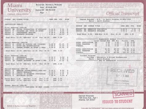 miami university transcript