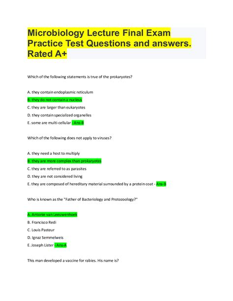 microbiology exam and answers Reader