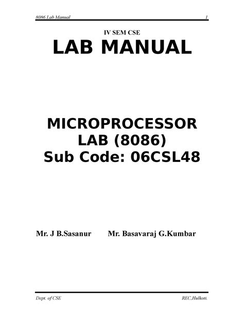 microprocessor 8086 lab manual for cse PDF