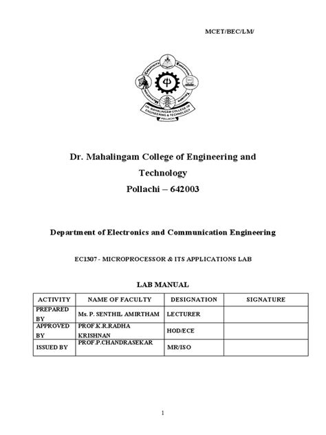 microprocessor lab manual for ece anna university PDF