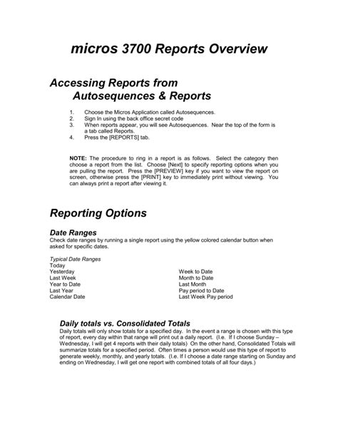 micros 3700 reports manual PDF