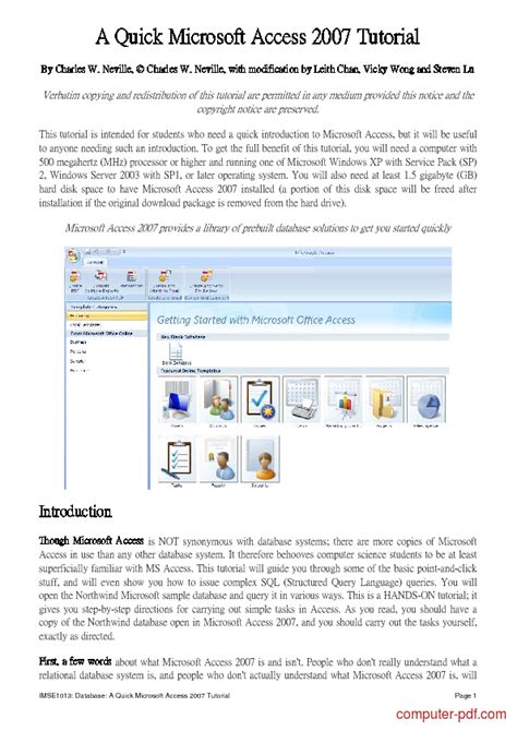 microsoft access 2007 basics pdf PDF