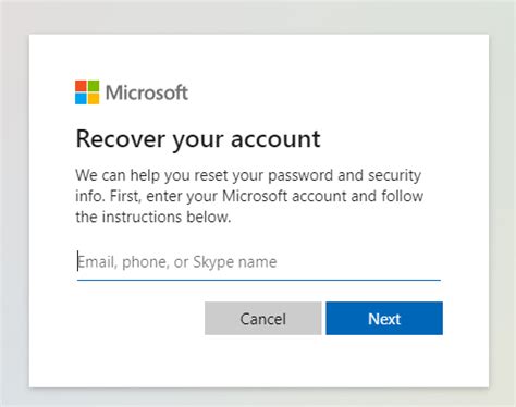 microsoft account recovery page