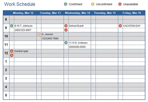 Microsoft Excel Work Schedule Template