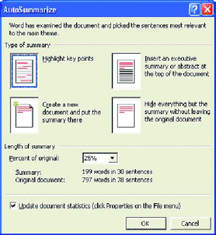 microsoft word 2010 autosummarize Reader