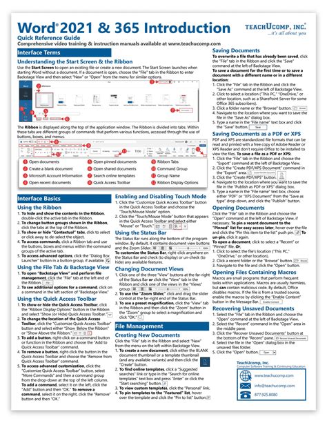 microsoft word quick reference guide Epub