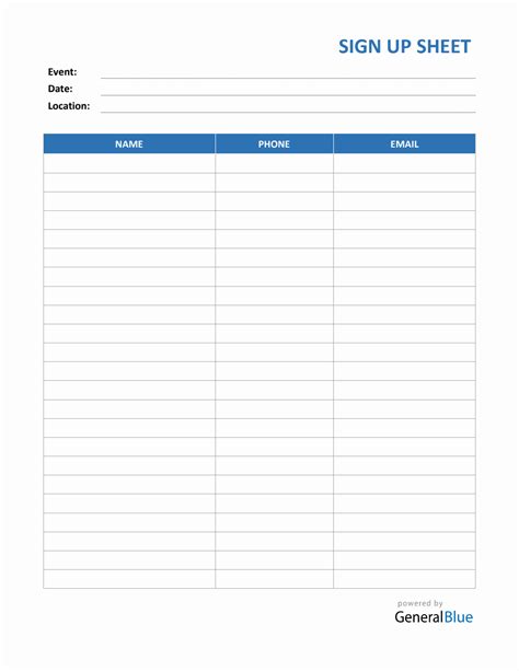Microsoft Word Sign Up Sheet Template