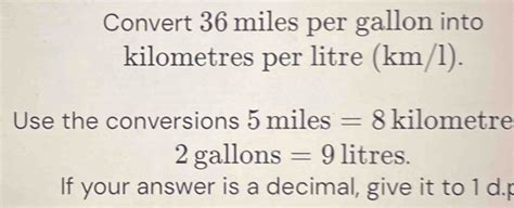 miles a gallon to km a litre