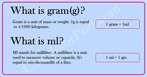 milliliter to gram conversion