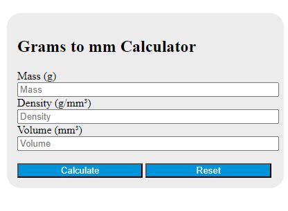 millimeters to grams calculator