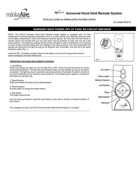 minka aire remote control manual PDF