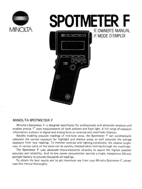 minolta spot meter f manual Kindle Editon