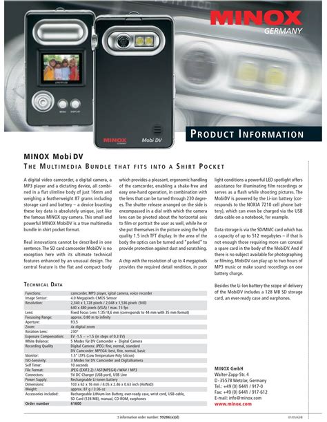 minox mobidv digital cameras owners manual PDF