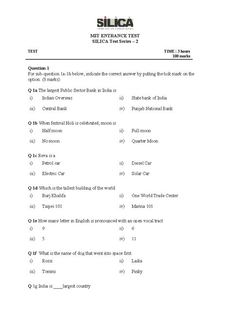 mit sample papers