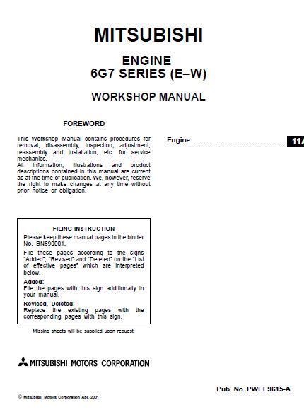 mitsubishi 6g7 e w engine service manual user guide PDF