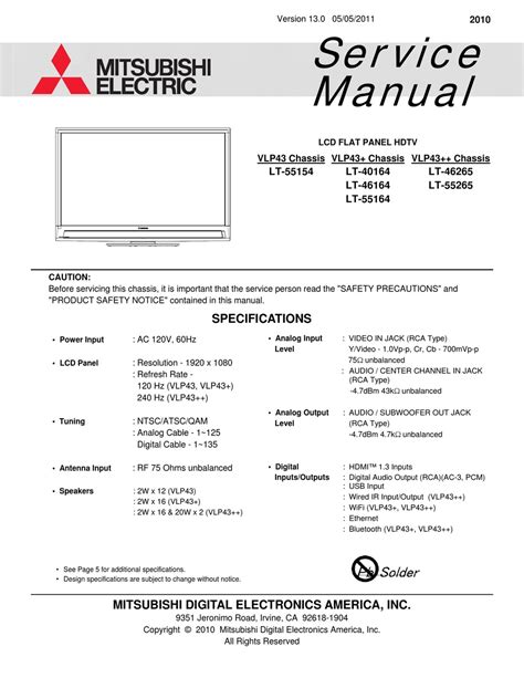 mitsubishi lt 55154 tvs owners manual Doc