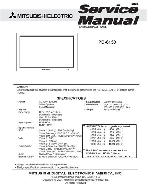 mitsubishi pd 6150 tvs owners manual Kindle Editon