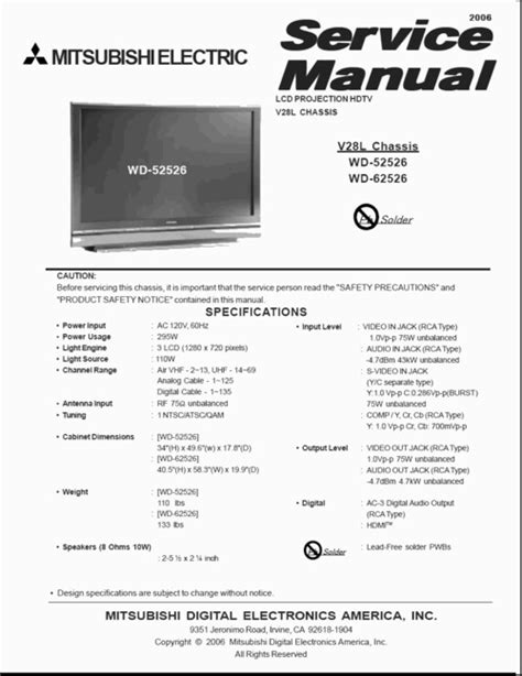 mitsubishi wd 52526 62526 service manual user guide Epub