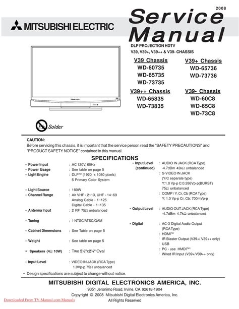 mitsubishi wd 60735 service manual Reader